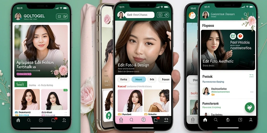Antarmuka GOLTOGEL yang modern dan fitur Edit Foto Aesthetic yang beragam.