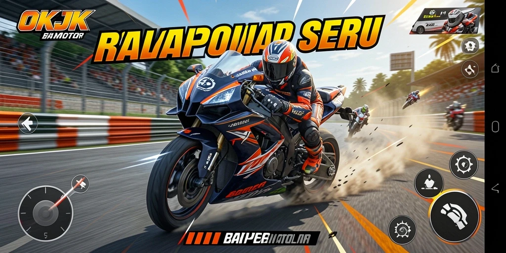 Antarmuka game OKJK yang menarik dan fungsional dalam balap motor.