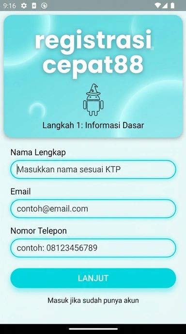 Tampilan halaman daftar cepat88
