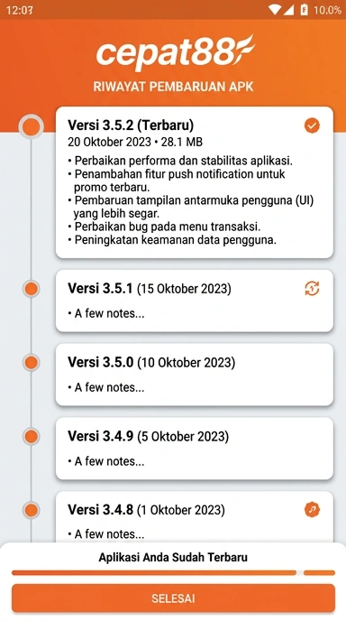 Tampilan riwayat versi cepat88